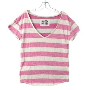 Make + Model Pjnk and White Short Sleeve V Neck Tee Shirt Size Large